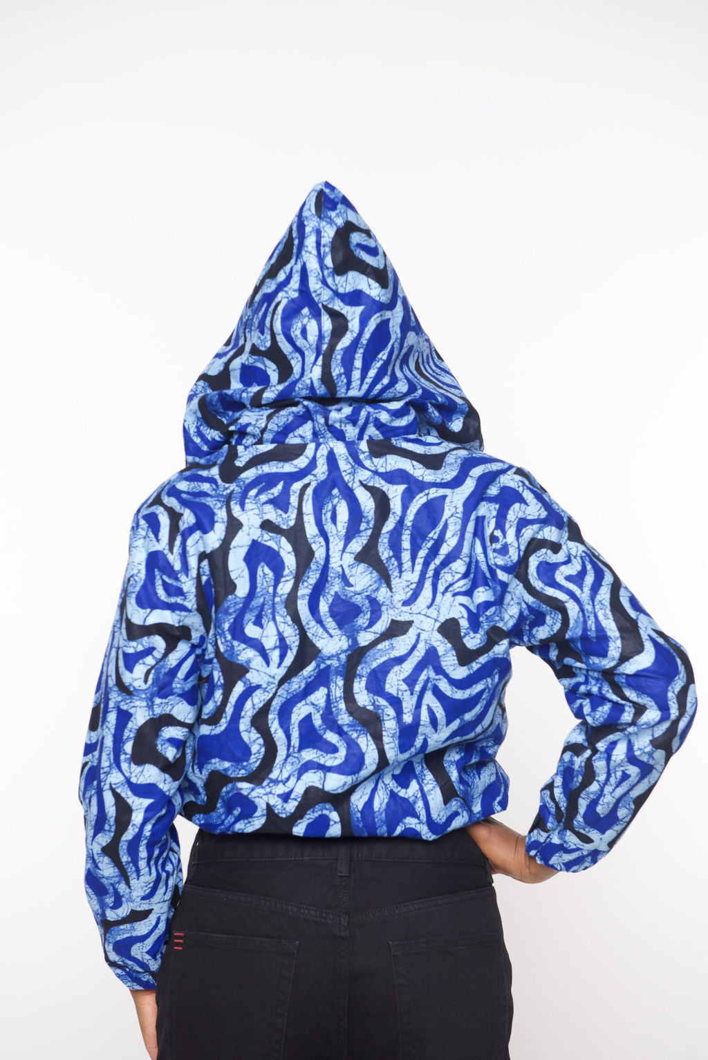‘Tifu’ blue Blue Print Cropped Hoodie Jacket – Lightweight Bomber Style Streetwear