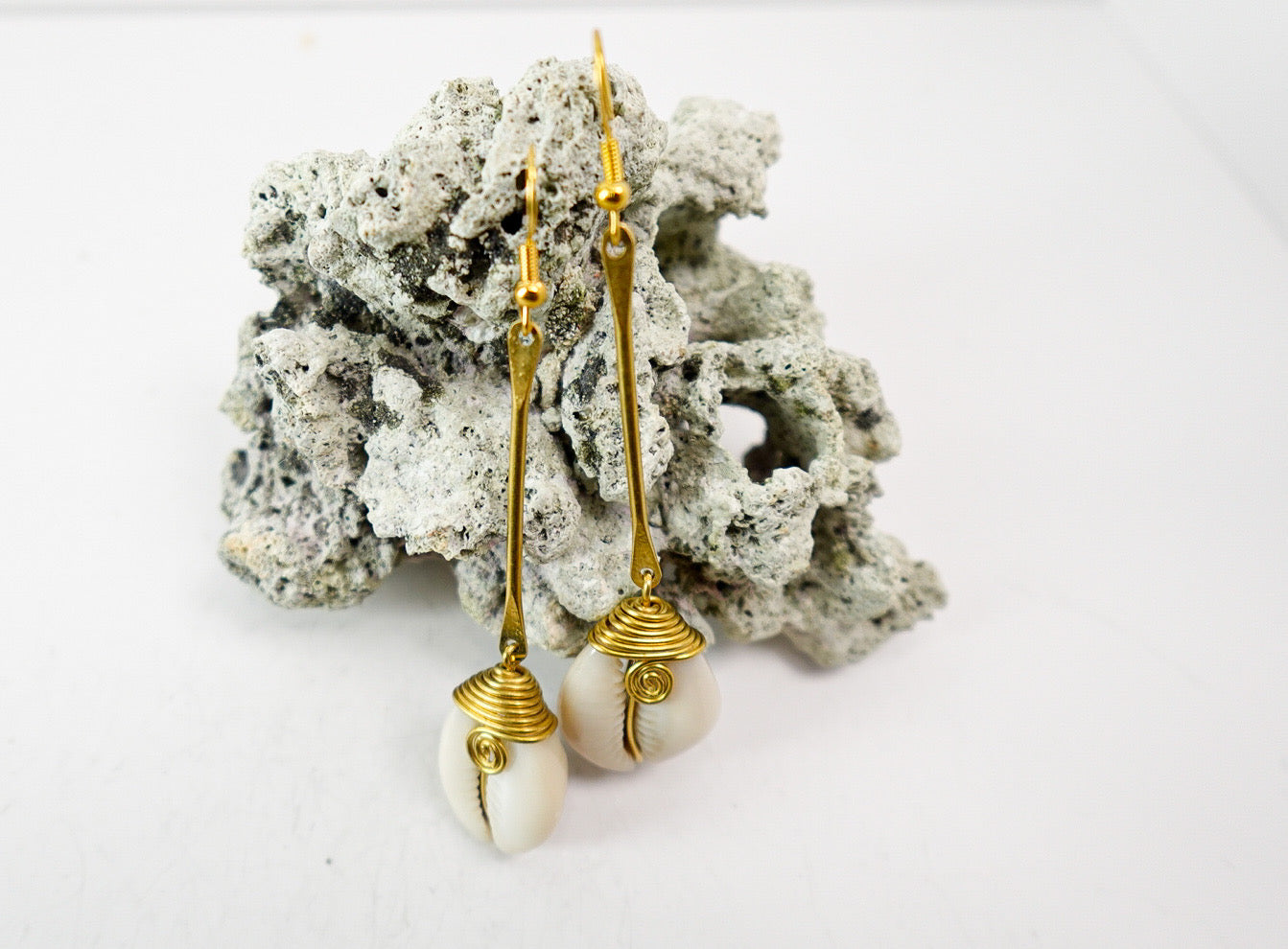 ‘Nymaa’ Handmade African Cowrie Shell & Bone Earrings