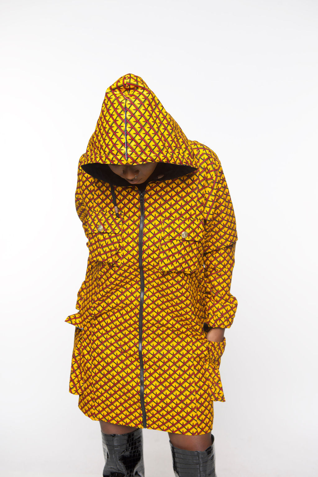 ‘Tifu’ African Print Hoodie Dress Jacket – Long Ankara Coat