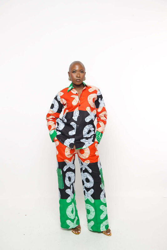 Akoo African Print Two-Piece Set – Bold Ankara Shirt and Pants | Handmade Festival & Streetwear Outfit