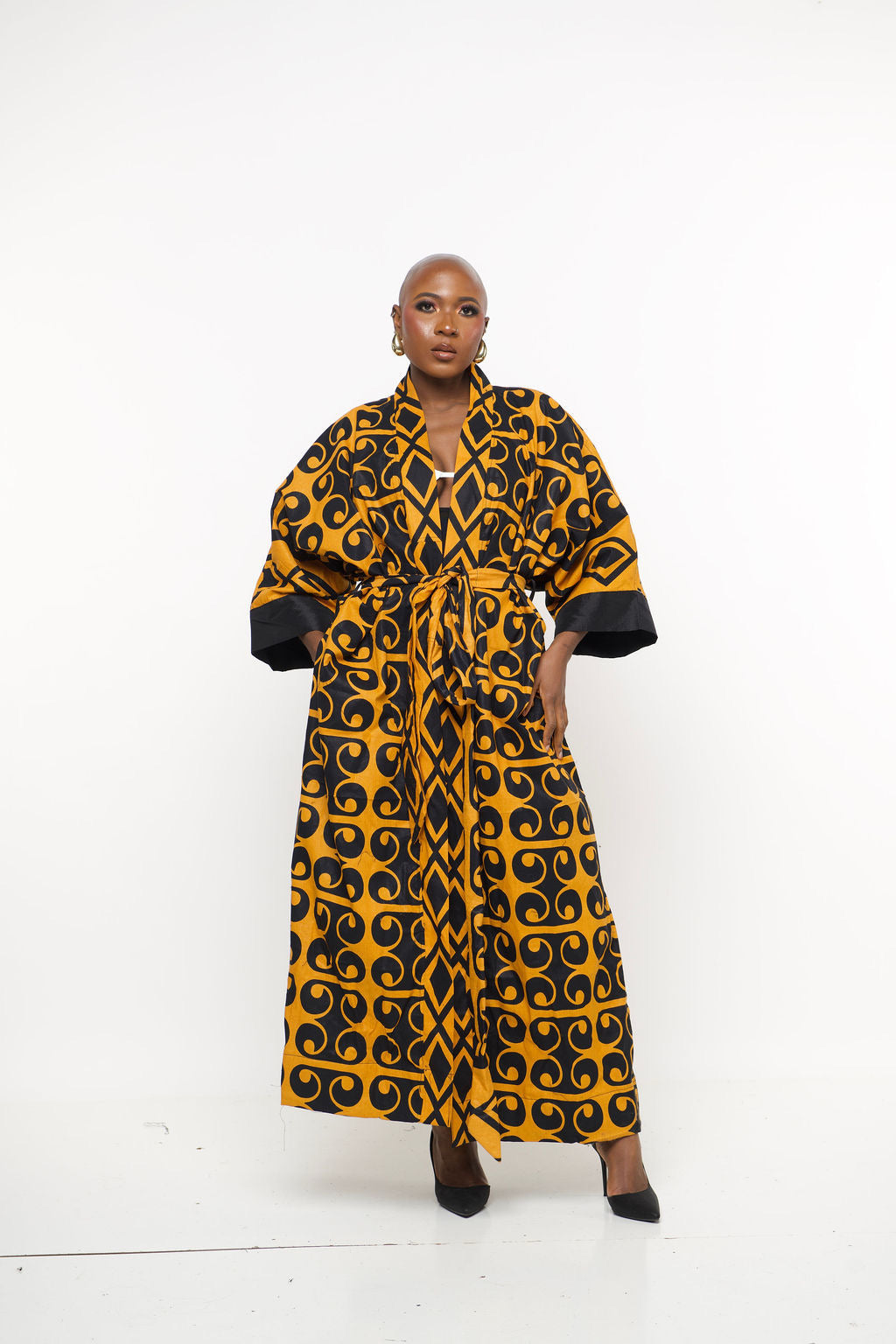 Miya Kimono Regal | Gold & Black African Print Maxi Kimono M Miya Kimono Regal | Gold & Black African Print Maxi Kimono M