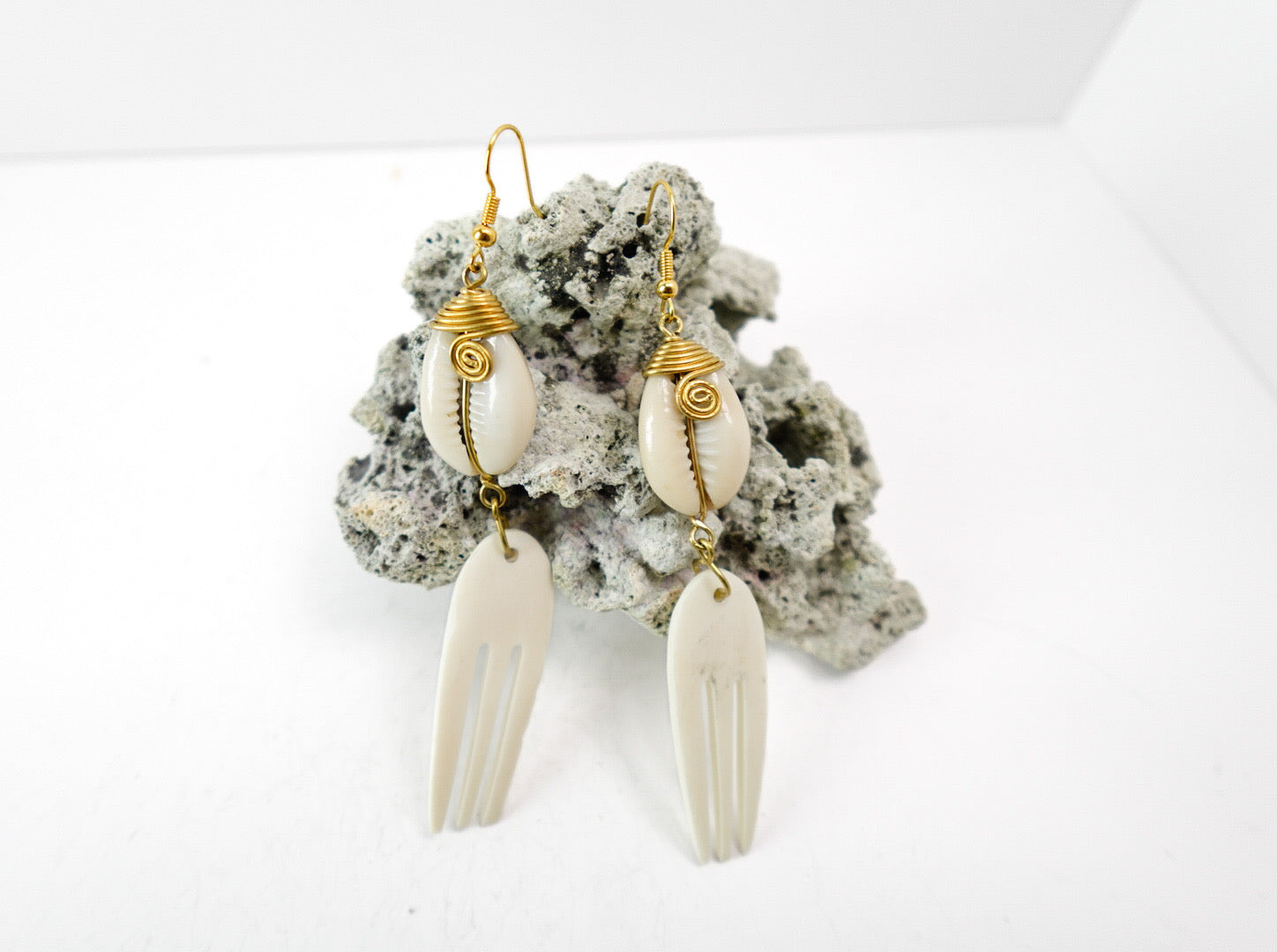 ‘Miyaa’ Handmade African Cowrie Shell & Bone Earrings