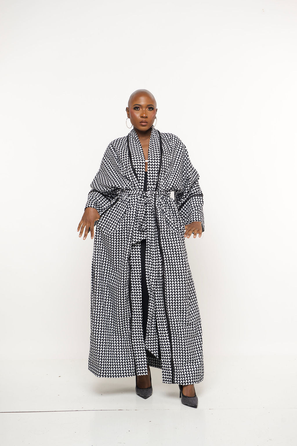 ‘Sanaa’ Kimono Regal |Monochrome Houndstooth Maxi Kimono Robe