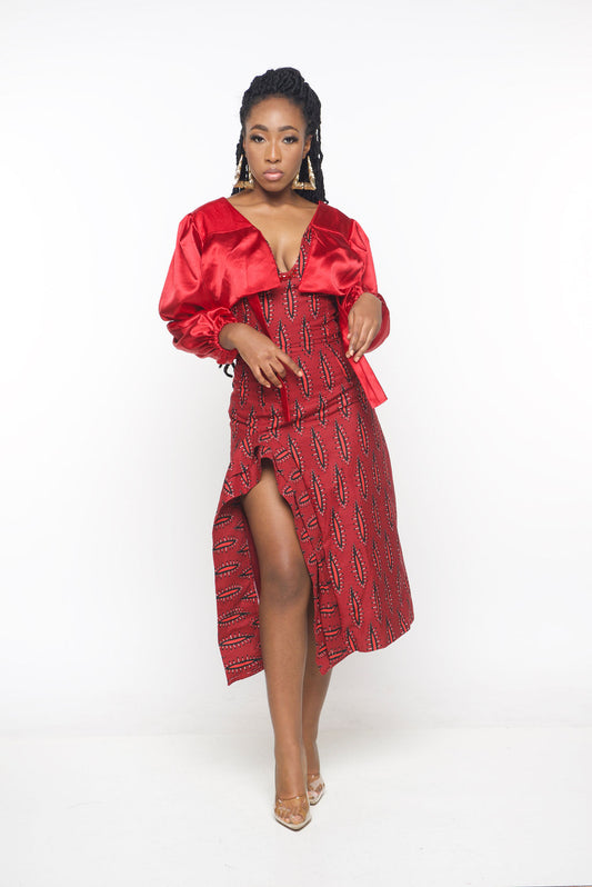 ‘Amayaa’ Red African Midi Dress