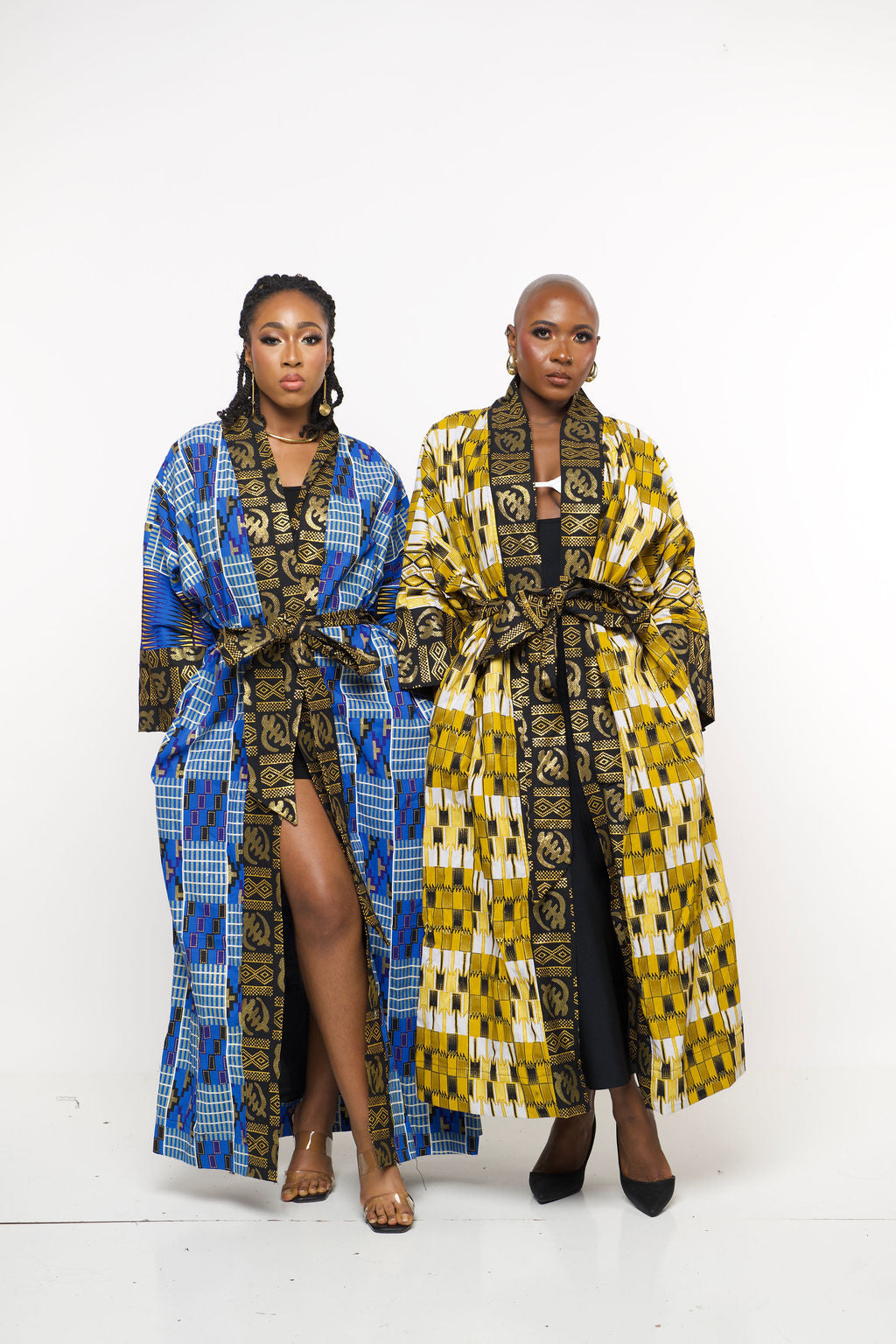 ‘Nadii’ Ankara Kente-Inspired Blue & Gold Maxi Kimono Robe