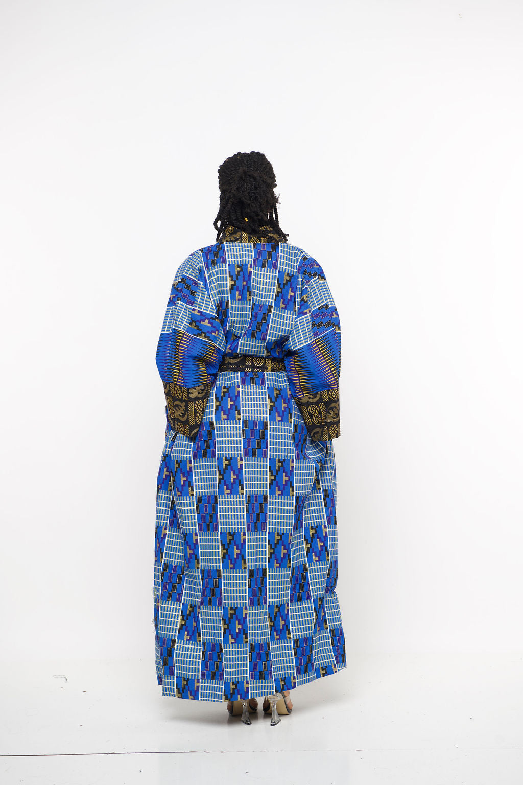 ‘Nadii’ Ankara Kente-Inspired Blue & Gold Maxi Kimono Robe