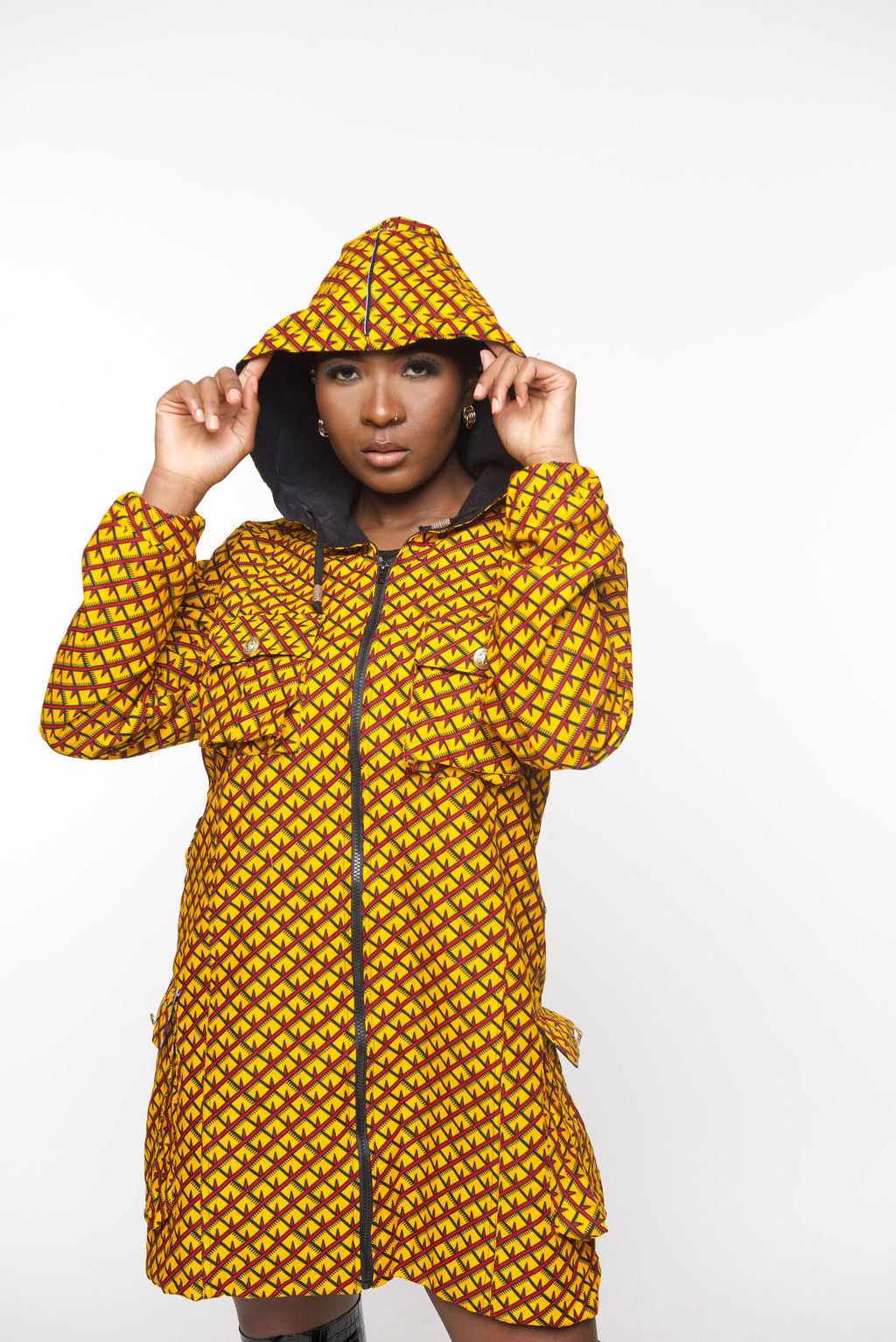 ‘Tifu’ African Print Hoodie Dress Jacket – Long Ankara Coat