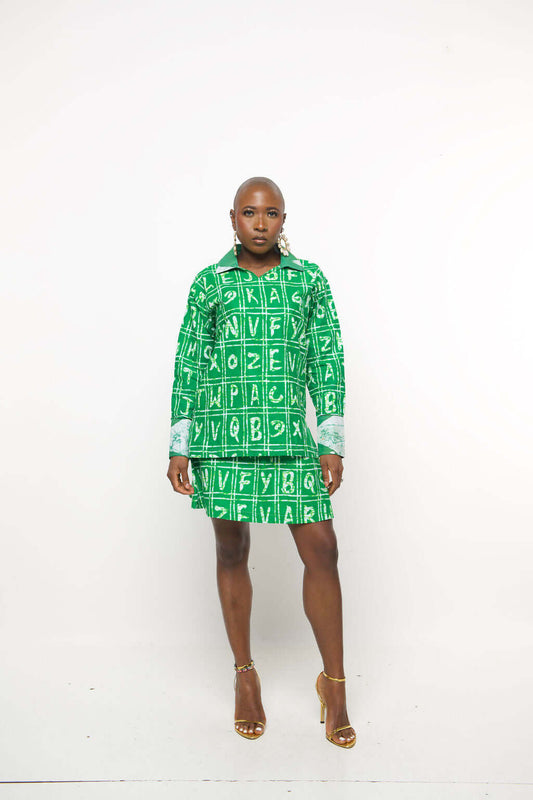 ‘Fea’ Green Batik Print Shirt and Skirt Set – Maison Aghaa