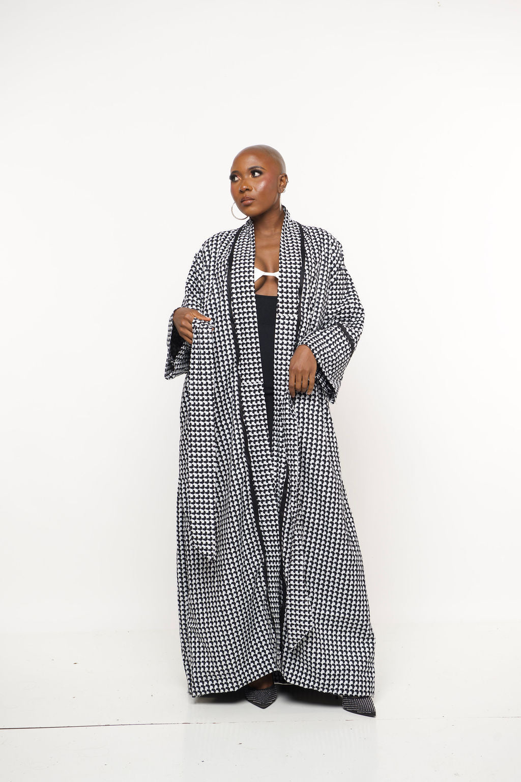 ‘Sanaa’ Kimono Regal |Monochrome Houndstooth Maxi Kimono Robe