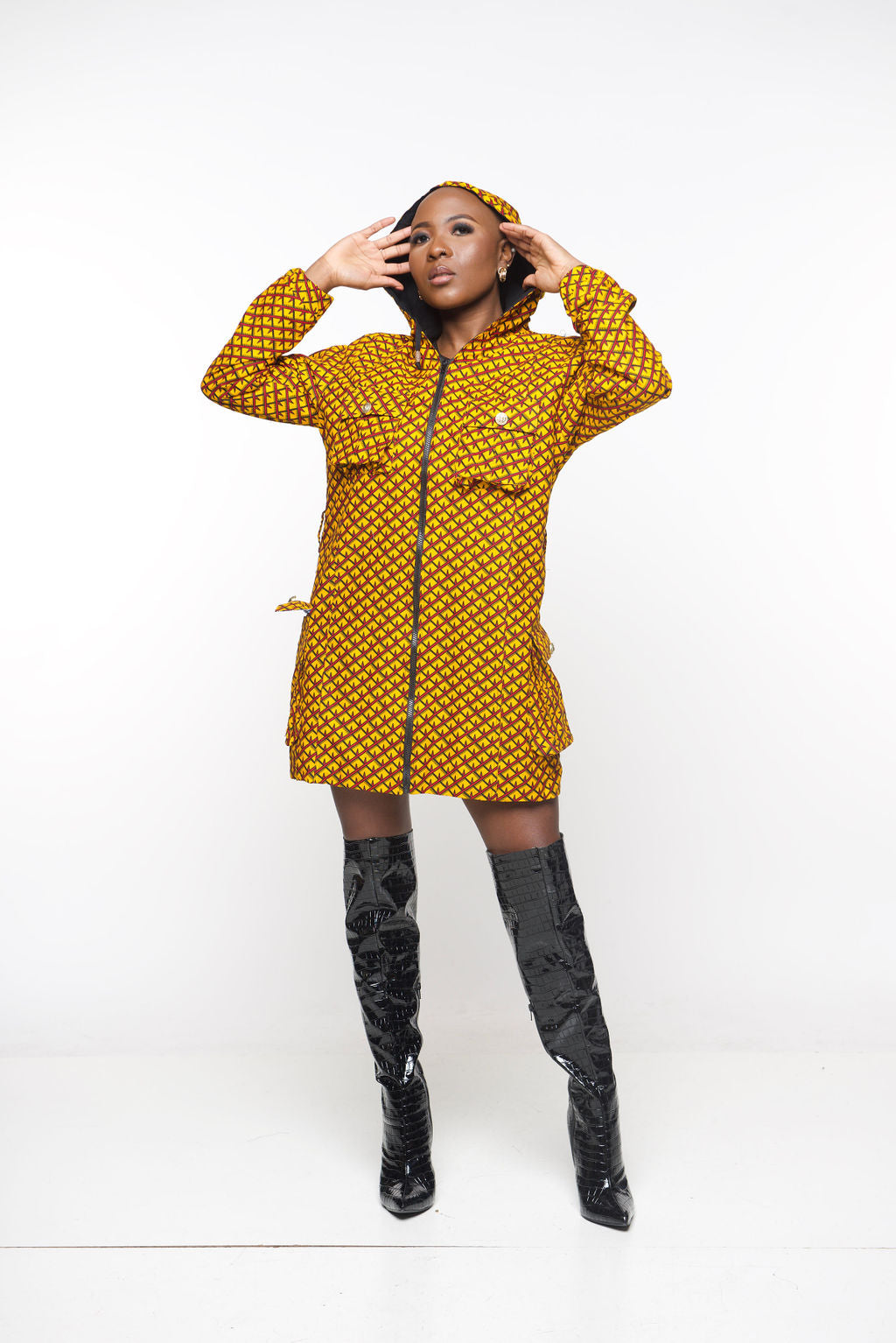‘Tifu’ African Print Hoodie Dress Jacket – Long Ankara Coat