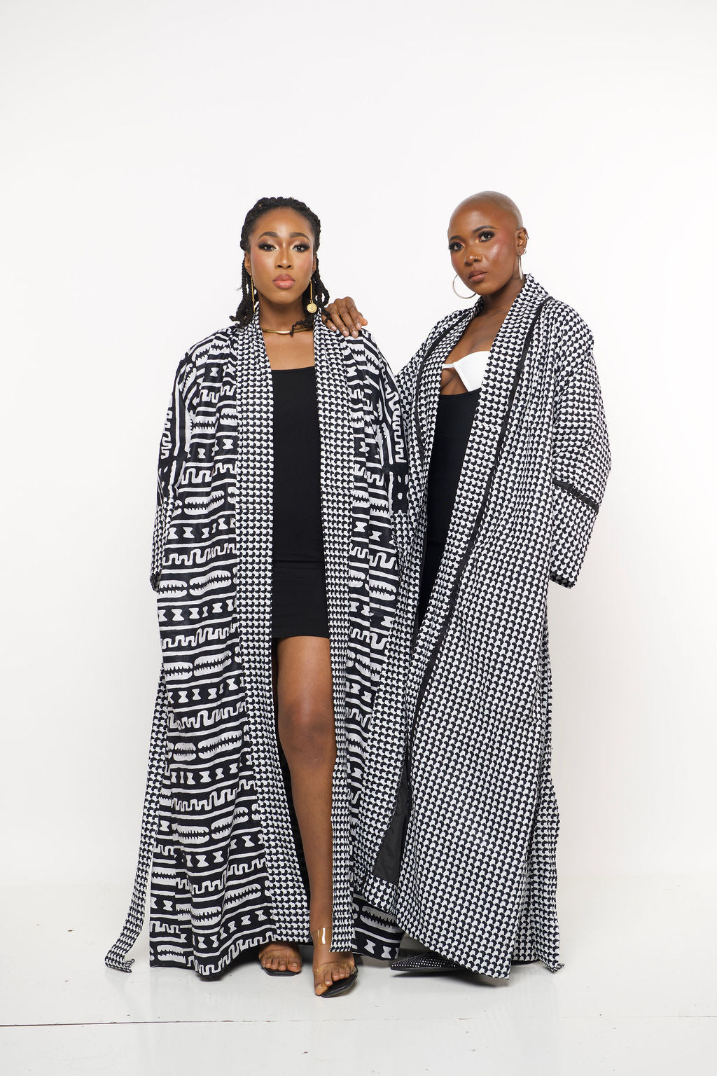 ‘Sanaa’ Kimono Regal |Monochrome Houndstooth Maxi Kimono Robe