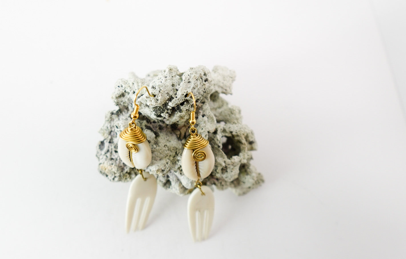 ‘Miyaa’ Handmade African Cowrie Shell & Bone Earrings