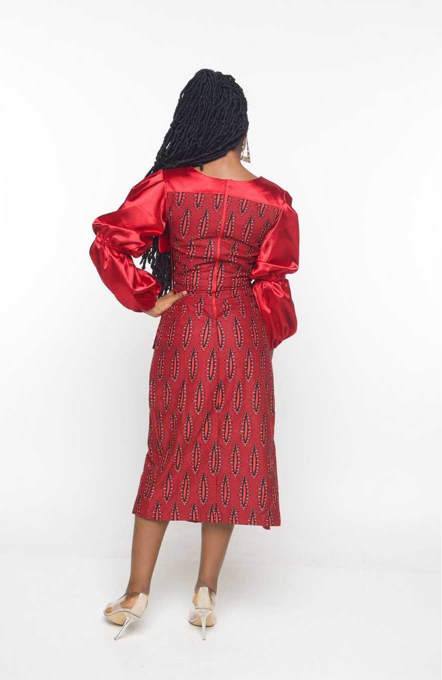 ‘Amayaa’ Red African Midi Dress