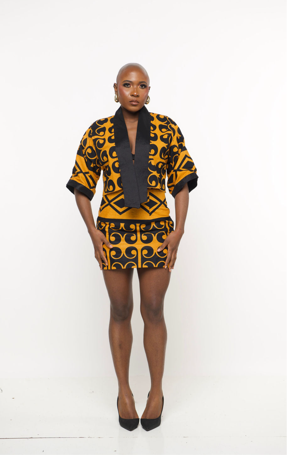 ‘Ninaa’ Gold & Black African Print Two-Piece Set