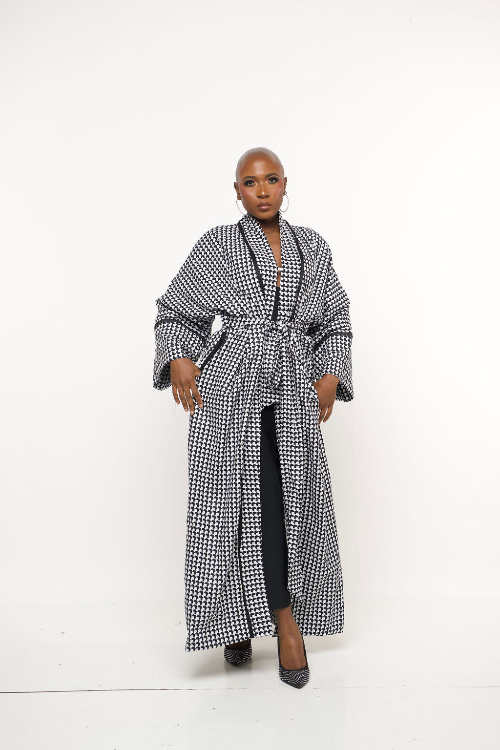 ‘Sanaa’ Kimono Regal |Monochrome Houndstooth Maxi Kimono Robe