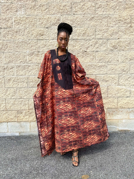 ‘Mayaa’ Upcycled African Print Kaftan Dress – Bold Red & Black Heritage Boubou