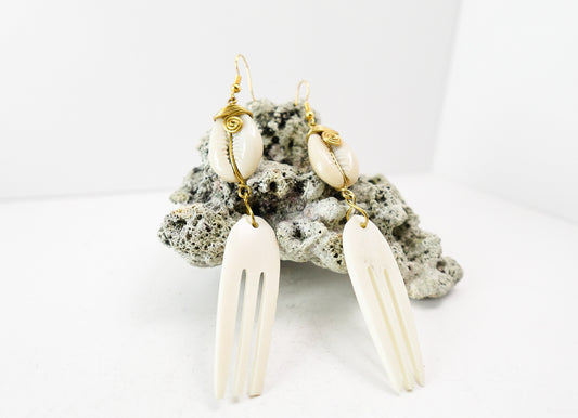 ‘Miyaa’ Handmade African Cowrie Shell & Bone Earrings