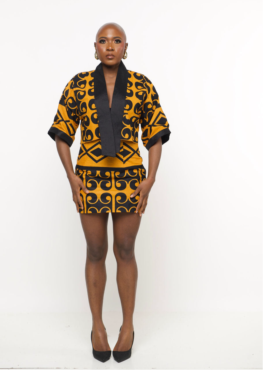 ‘Ninaa’ Gold & Black African Print Two-Piece Set