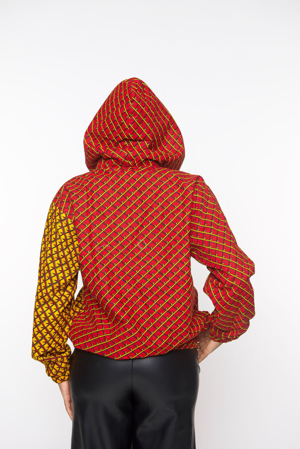 ‘Tifu’ African Print Hoodie Jacket – Red and Yellow Ankara Bomber, Unisex Festival Streetwear