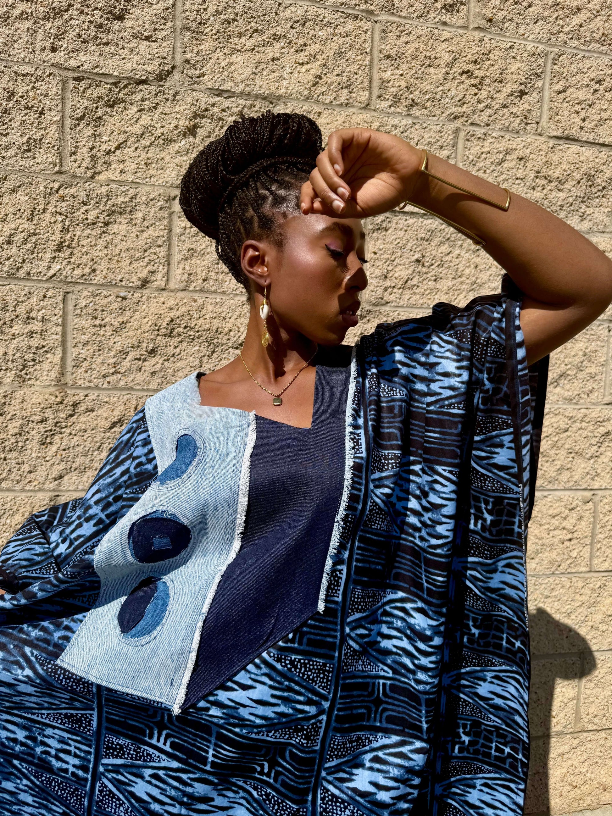 ‘Eyan’ Upcycled Indigo & Denim Patchwork Kaftan Boubou– Maison Aghaa