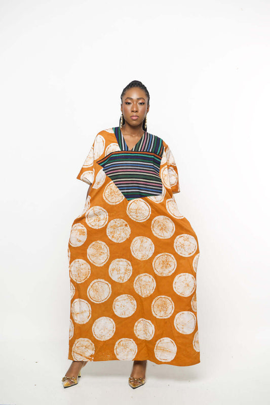 ‘Mankaa-BO’ African Kaftan Dress – Orange Batik Maxi Dress Boubou