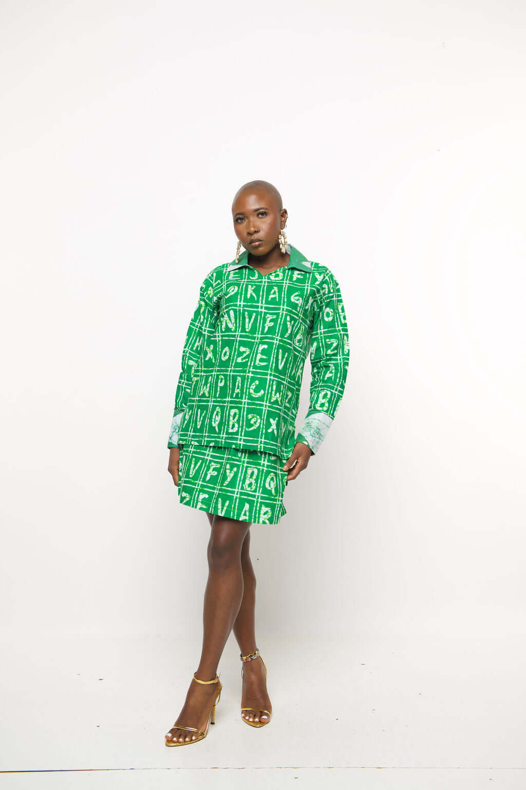 ‘Fea’ Green Batik Print Shirt and Skirt Set – Maison Aghaa