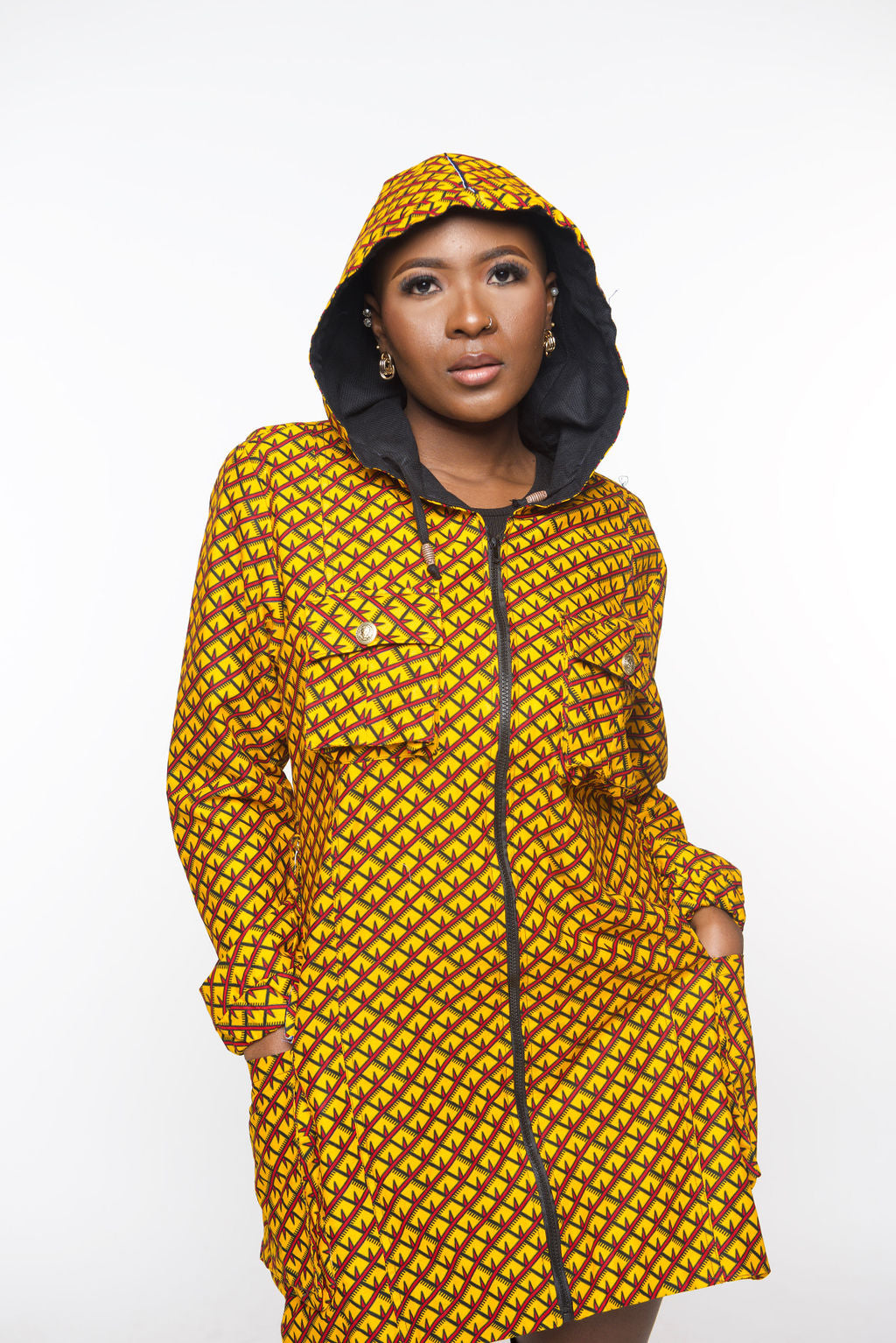 ‘Tifu’ African Print Hoodie Dress Jacket – Long Ankara Coat