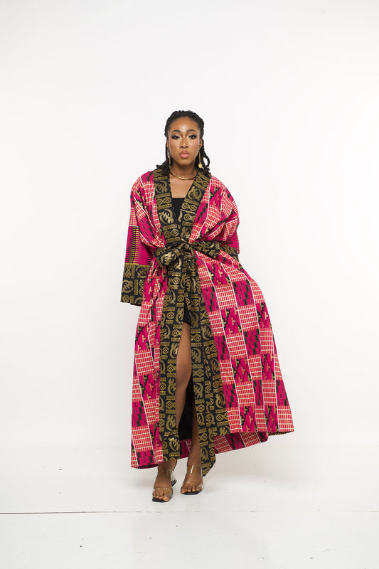 ‘Nadii’ African Kimono Duster Coat-Pink