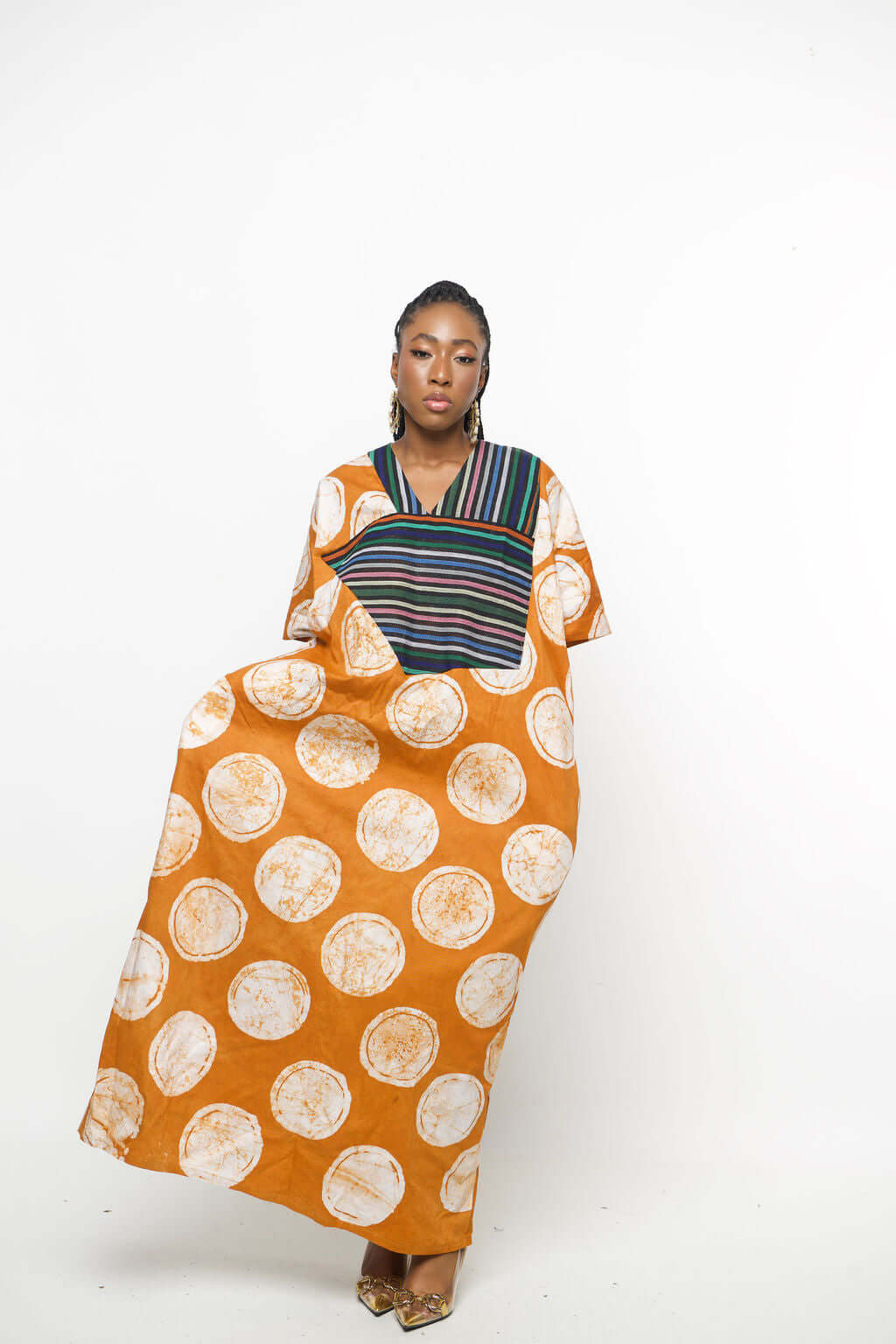 ‘Mankaa-BO’ African Kaftan Dress – Orange Batik Maxi Dress Boubou