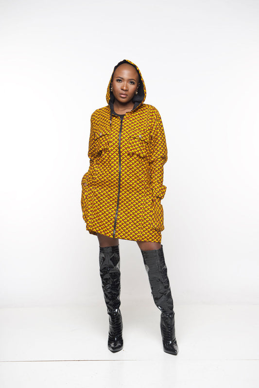 ‘Tifu’ African Print Hoodie Dress Jacket – Long Ankara Coat