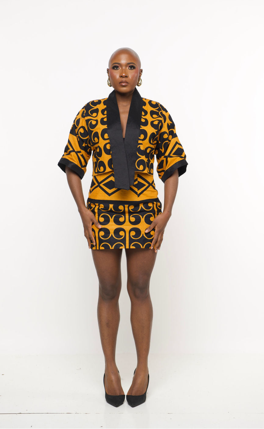 ‘Ninaa’ Gold & Black African Print Two-Piece Set