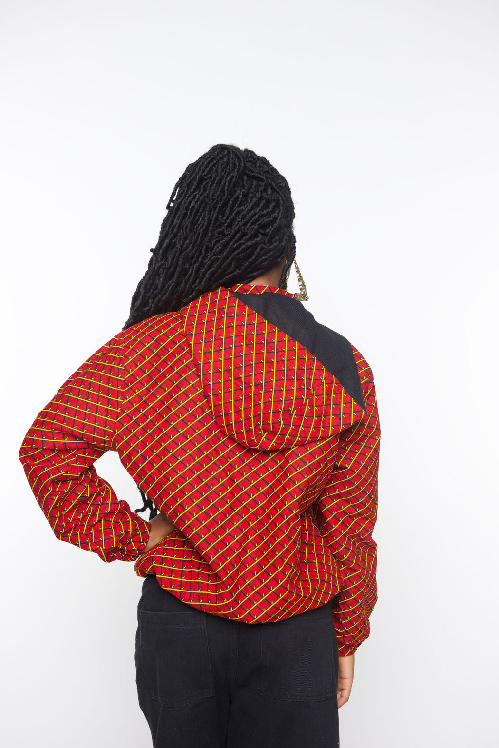 ‘Tifu’ Red African Print Hoodie Jacket – Red Bomber, Unisex Festival Streetwear