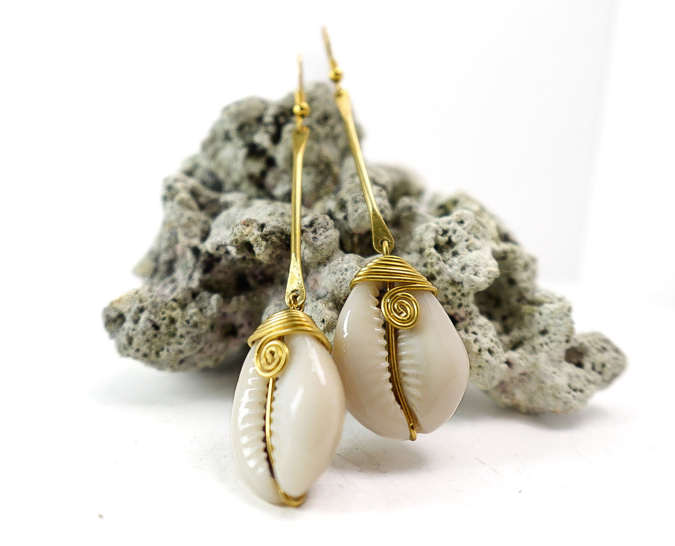 ‘Nymaa’ Handmade African Cowrie Shell & Bone Earrings