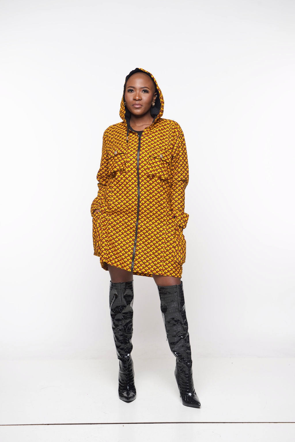‘Tifu’ African Print Hoodie Dress Jacket – Long Ankara Coat