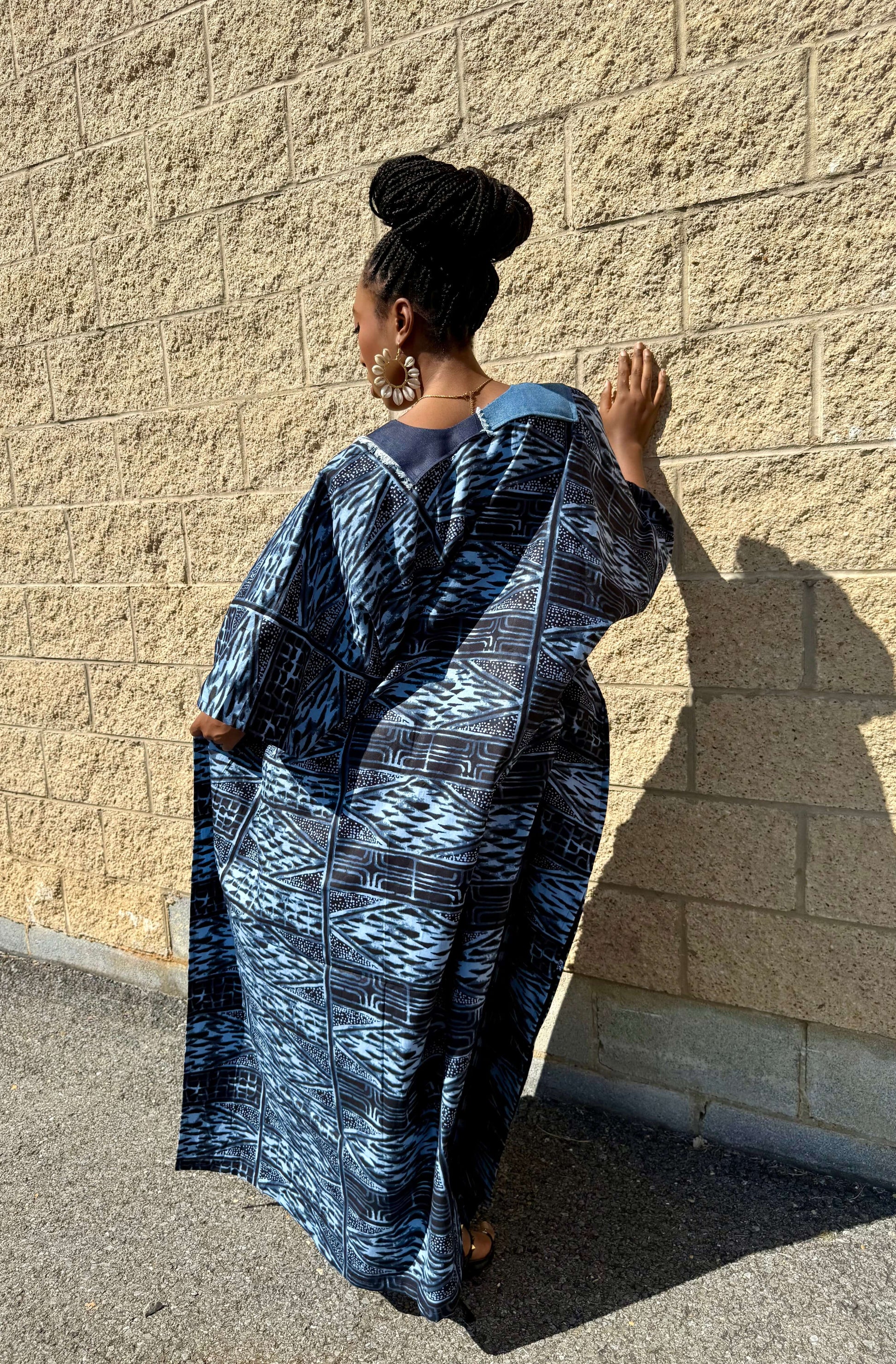 ‘Eyan’ Upcycled Indigo & Denim Patchwork Kaftan Boubou– Maison Aghaa