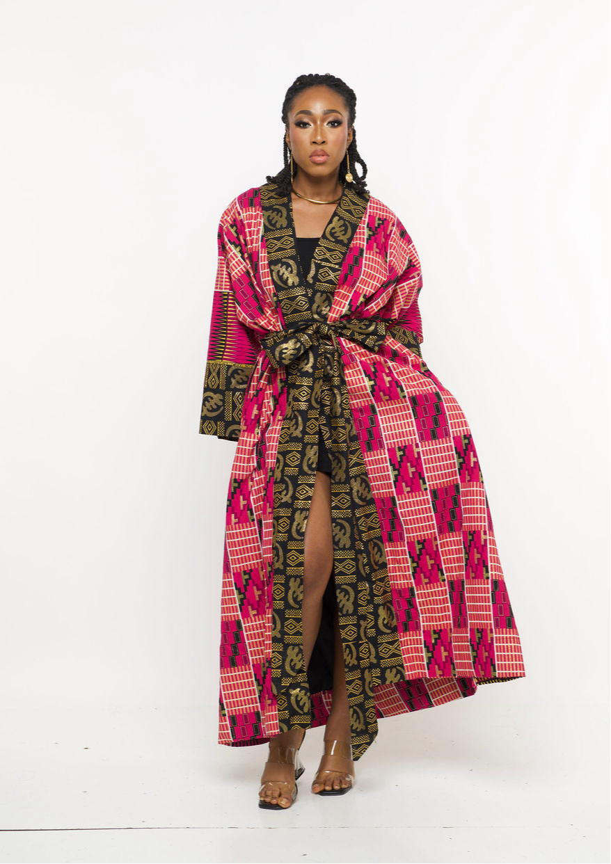 ‘Nadii’ African Kimono Duster Coat-Pink Summer Goddess Kimono