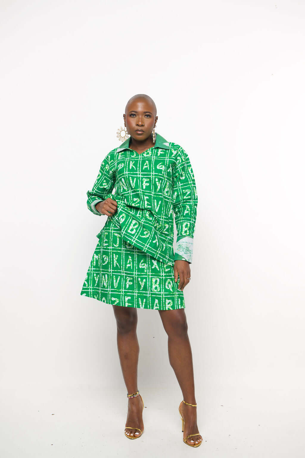 ‘Fea’ Green Batik Print Shirt and Skirt Set – Maison Aghaa