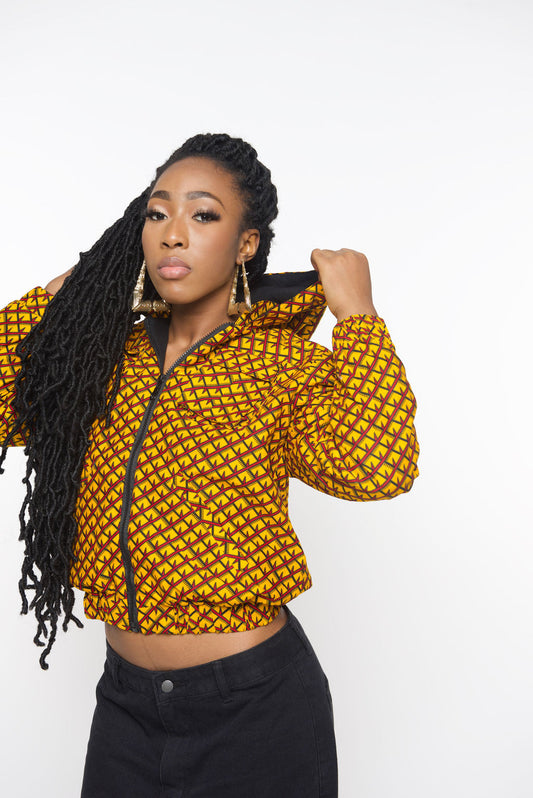 ‘Tifu’ Yellow African Print Hoodie Jacket