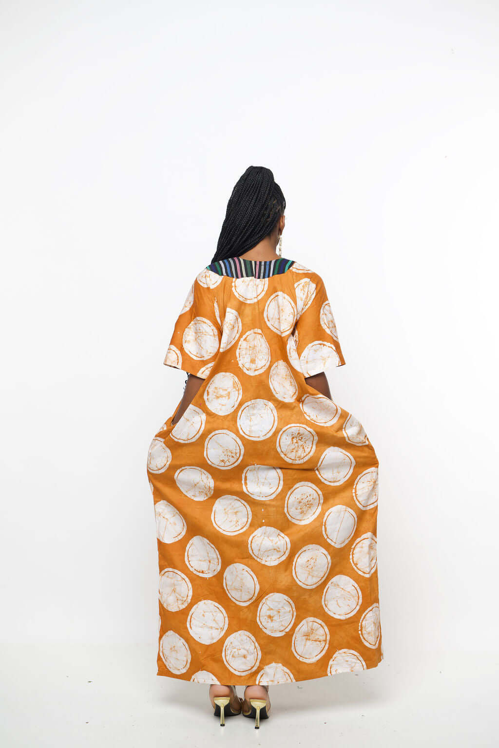 ‘Mankaa-BO’ African Kaftan Dress – Orange Batik Maxi Dress Boubou