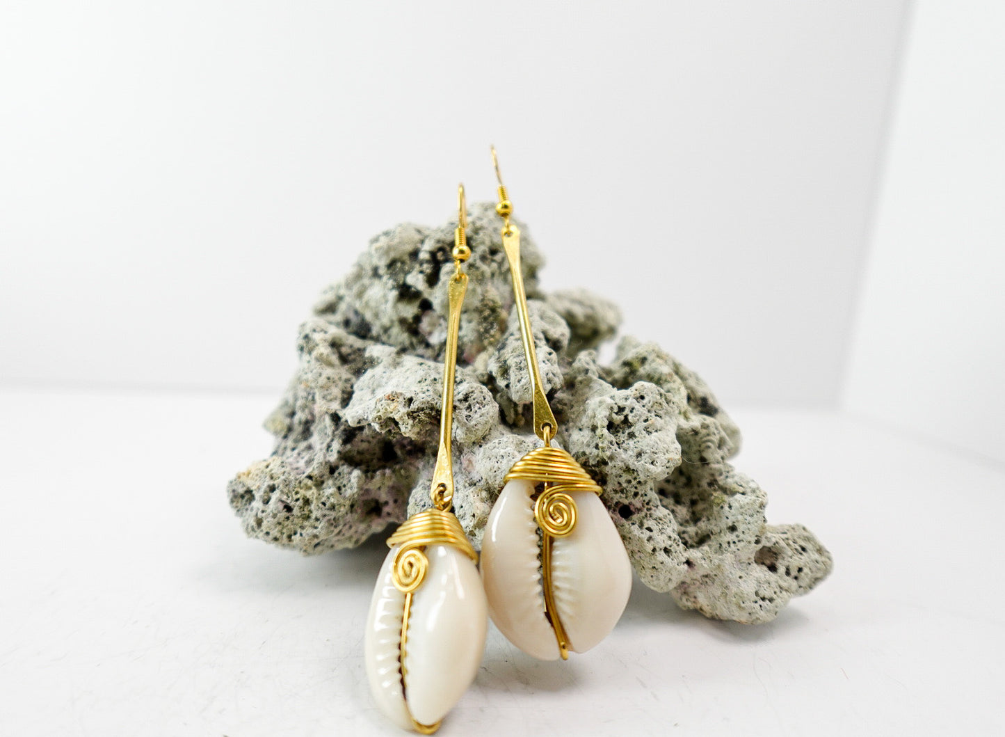 ‘Nymaa’ Handmade African Cowrie Shell & Bone Earrings